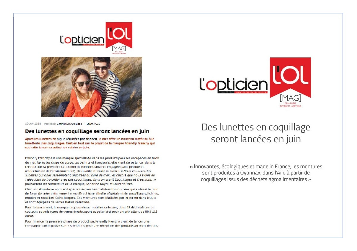 OPTICIEN PRESSE - L'OL : Des lunettes en coquillage seront lancées en juin